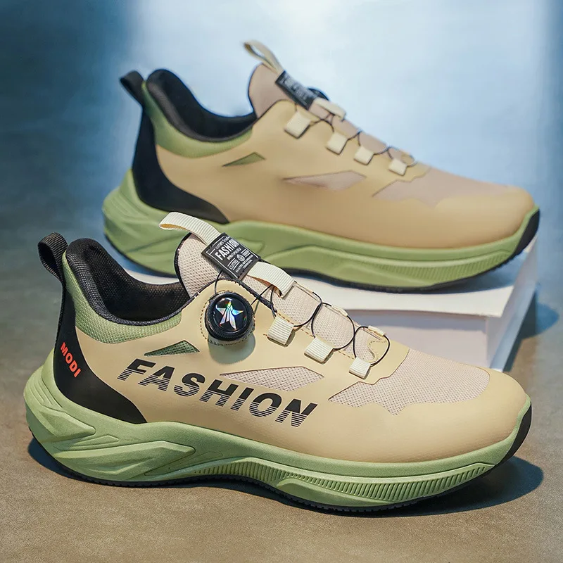 Men's sports shoes 2026 summer rotating button soft sole shock-absorbing ultra light casual outdoor running shoes