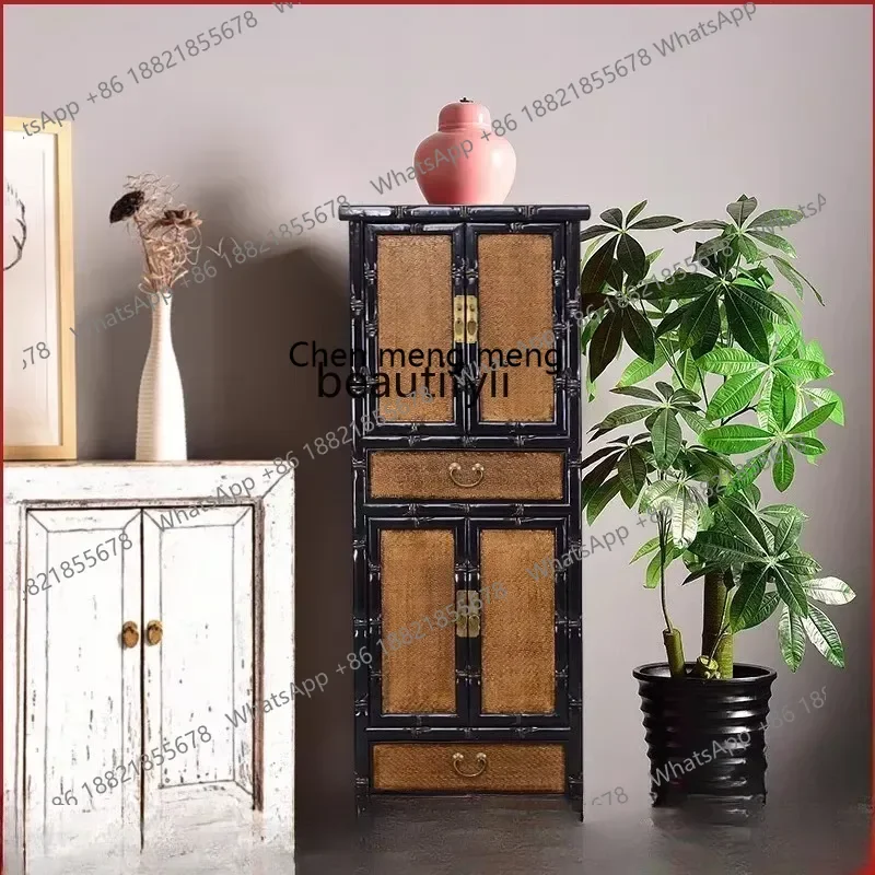 ss8350 Chinese solid wood mat surface bamboo carving door storage wardrobe file cabinet antique and classical