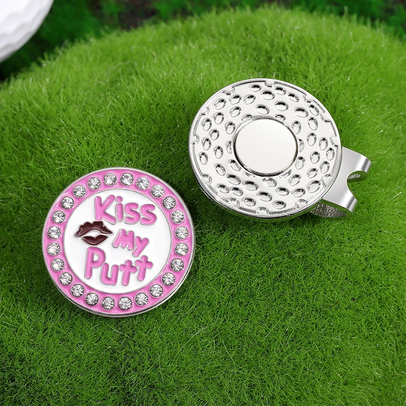 Pink Kiss My Putt Magnetic Hat Clip Golf Ball Marker Hat Enamel Clip Jewelry Baseball Cap Metal Clips Golf Training Aids Gift