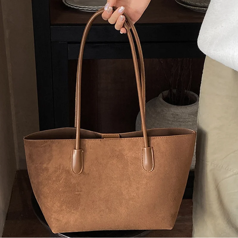Suede Texture Large Capacity Tote Bag Soft Faux Suede Shoulder Bag Minimalist Solidcolor Handbag Work Lightweight Shoulder Purse