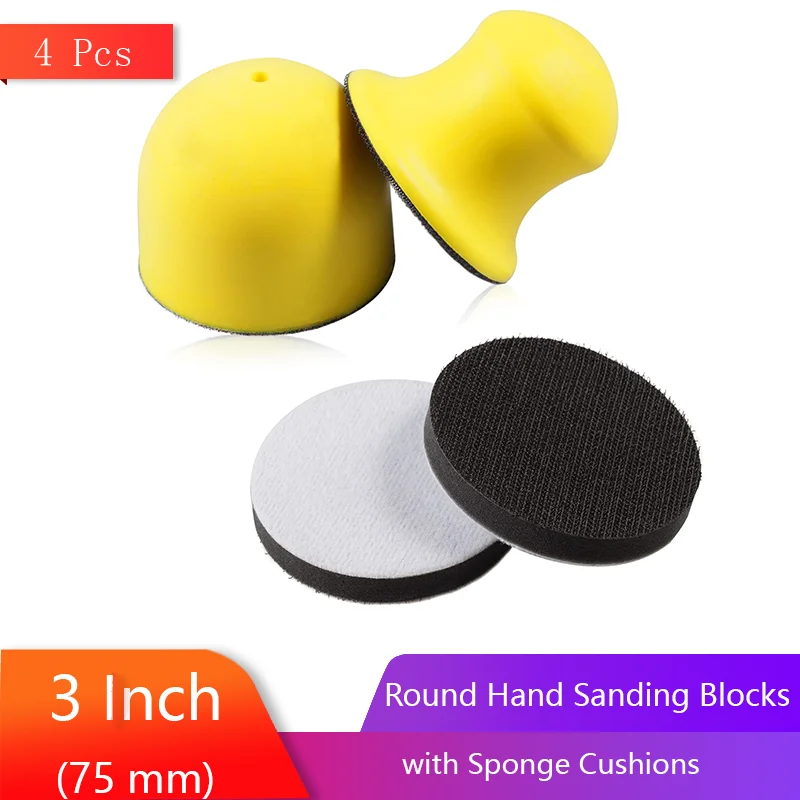 

3 Inch Round Hand Sanding Blocks with 2Pcs Sponge Cushions Blocks Hook and Loop Sanding Pad for Wood Furniturn Polishing