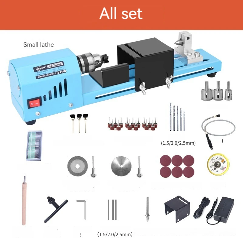 7 Level Max 7000RPM Adjustable Speed 150W Rate Mini Lathe Beads Machine Polisher Table Saw Mini DIY Wood Lathe Kit Accessory