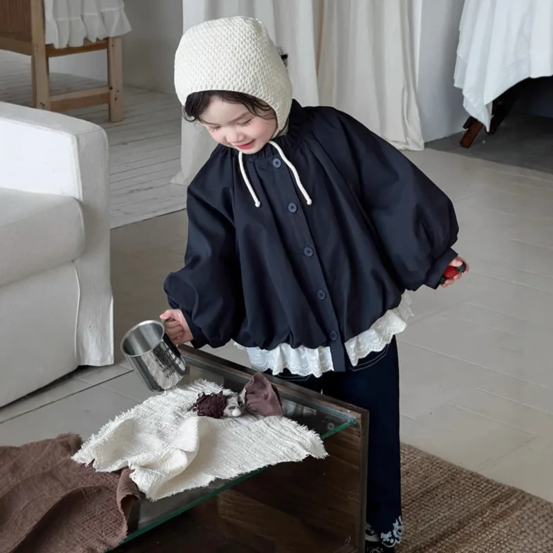 

2025 Autumn Winter Field Style Children Clothes Girls Lace Doll Shirt KidsBowknot Loose Fashion 3y-12y Top Jacket Coat Unisex