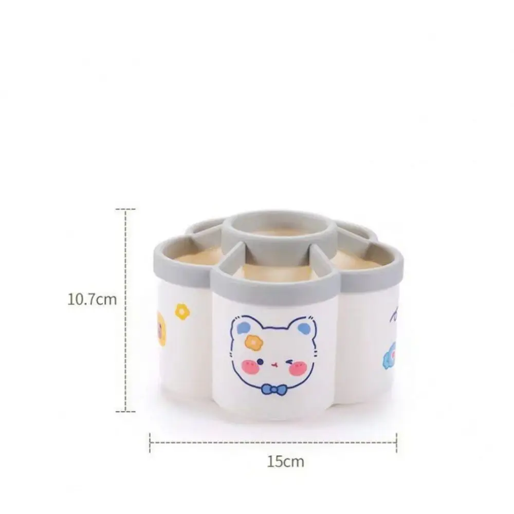 360° Rotating Petal-shaped Pen Holder with Cartoon Sticker Dust-proof Lipstick Storage Box Waterproof Large-capacity