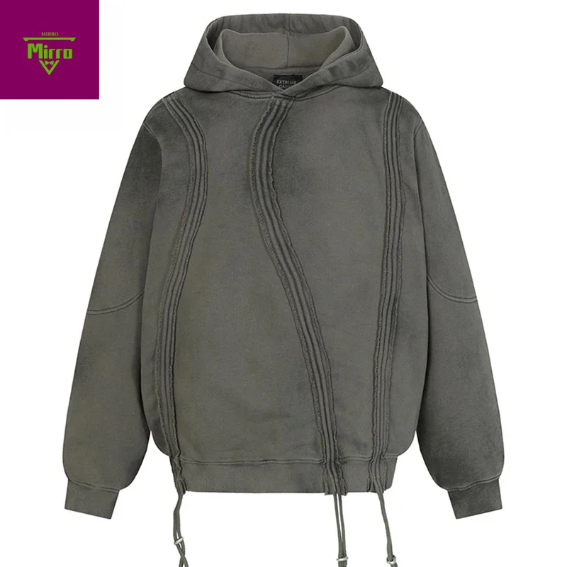 

Patchwork Vintage Oversized Hoodies Men Streetwear Harajuku Hip Hop Hoodies Irregular Splicing Retro Loose Y2K Hoodies