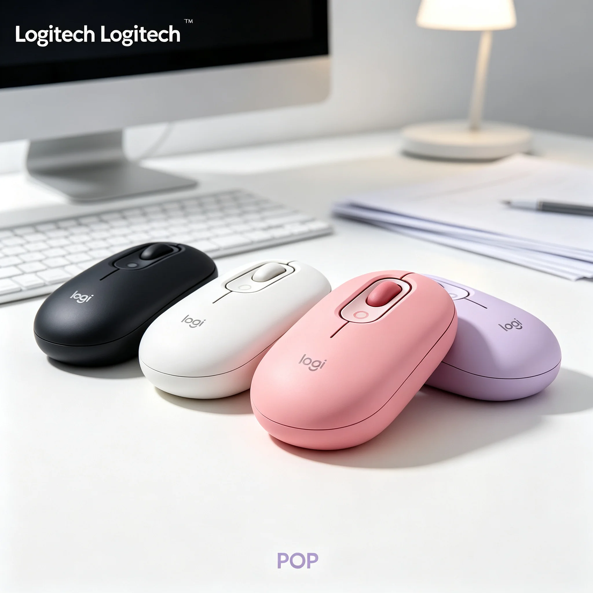 Logitech POP Mouse Wireless Bluetooth Quiet Buttons Pastel Trendy Color Portable Mice For Windows Mac Desktop Notebook IPad