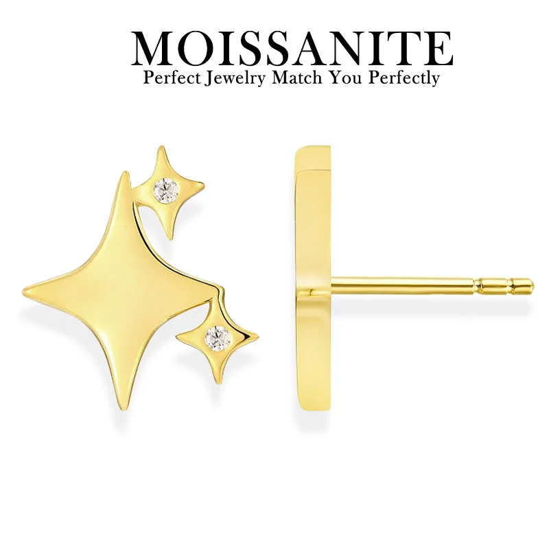 

1.5mm Moissanite Starburst Stud Earrings 18K Gold Plated S925 Sterling Silver Modern Geometric Style Comes with Certificate