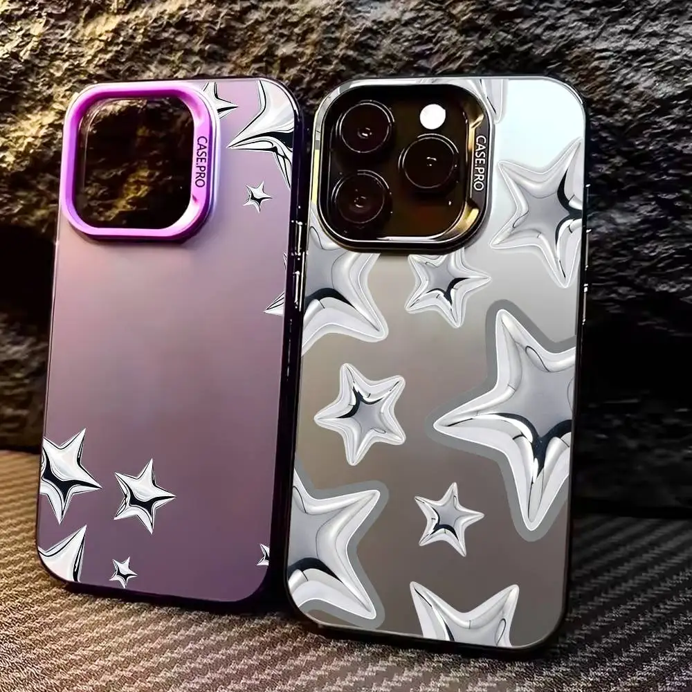 

Metallic Star Pattern Phone Case For iPhone 17, 16,15,14,13,12,11 Plus,Pro Max, Colorful Silver Funda Cover
