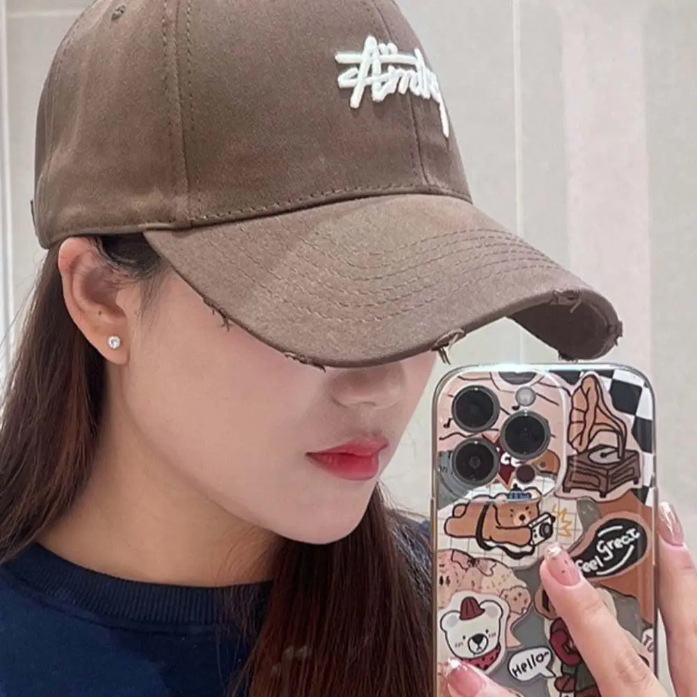 Versatile Adjustable Sunscreen Baseball Cap Korean Style Cotton Letter Embroidered Cap Sunshade Soft Cotton Peaked Hat Outdoors