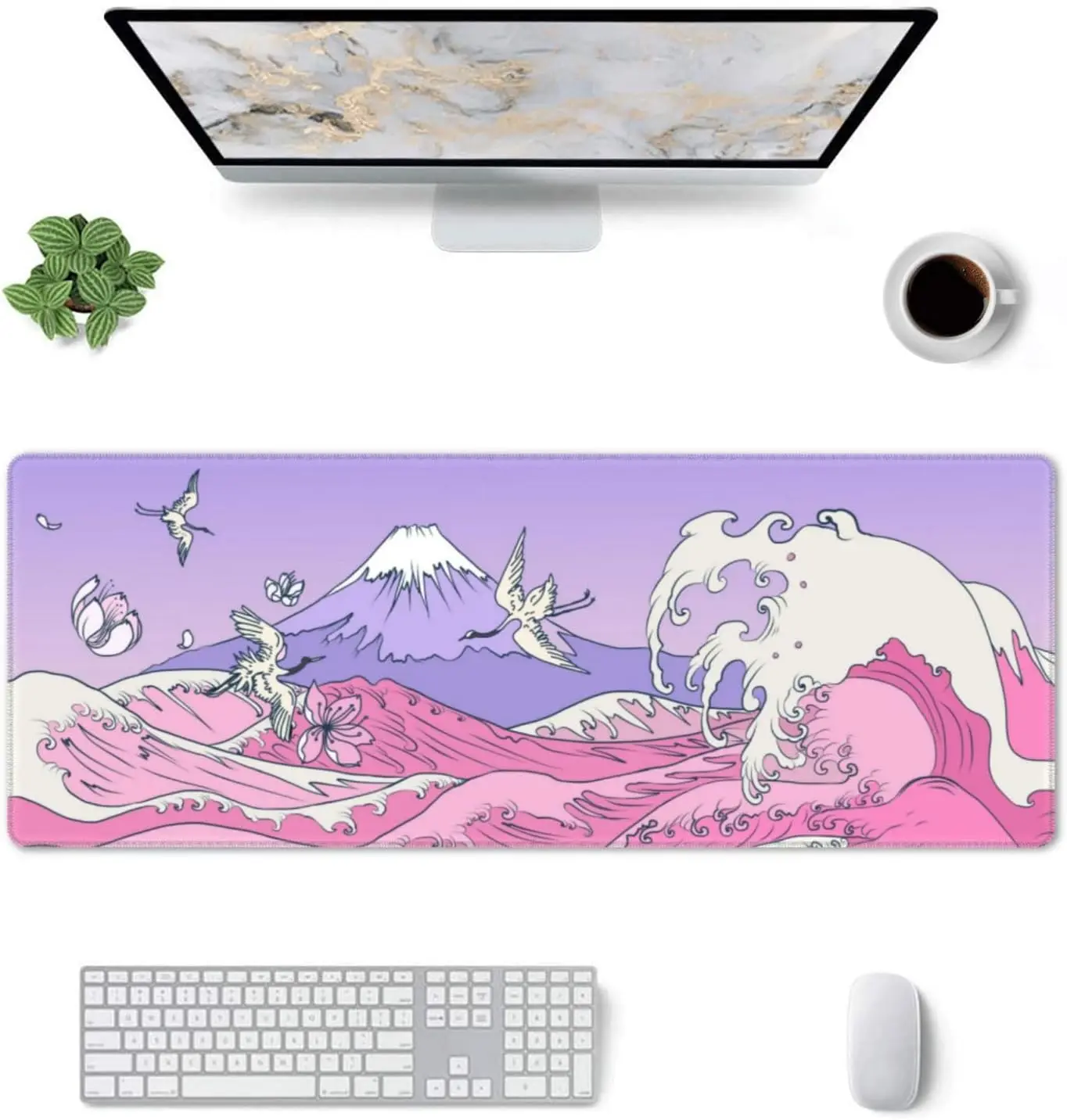 Japan's Mount Fuji Heron mouse pad extended gaming computer desktop large rubber desk mat with stitched edges