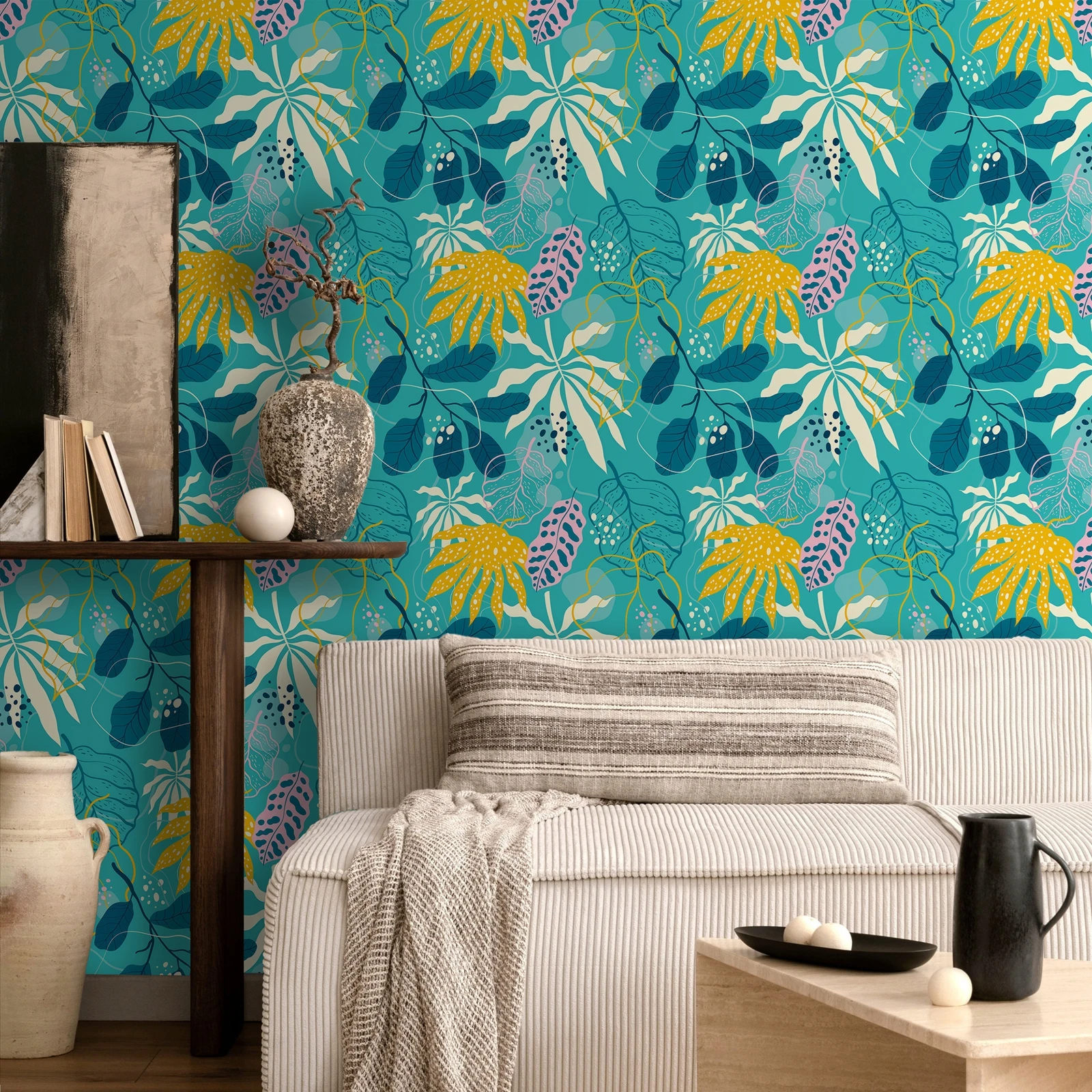 

Модный рулон обоев с тропическими листьями, клейкая бумага для мебели для спальни и гостиной, настенное искусство, легко наносится, традиционный нетканый материал