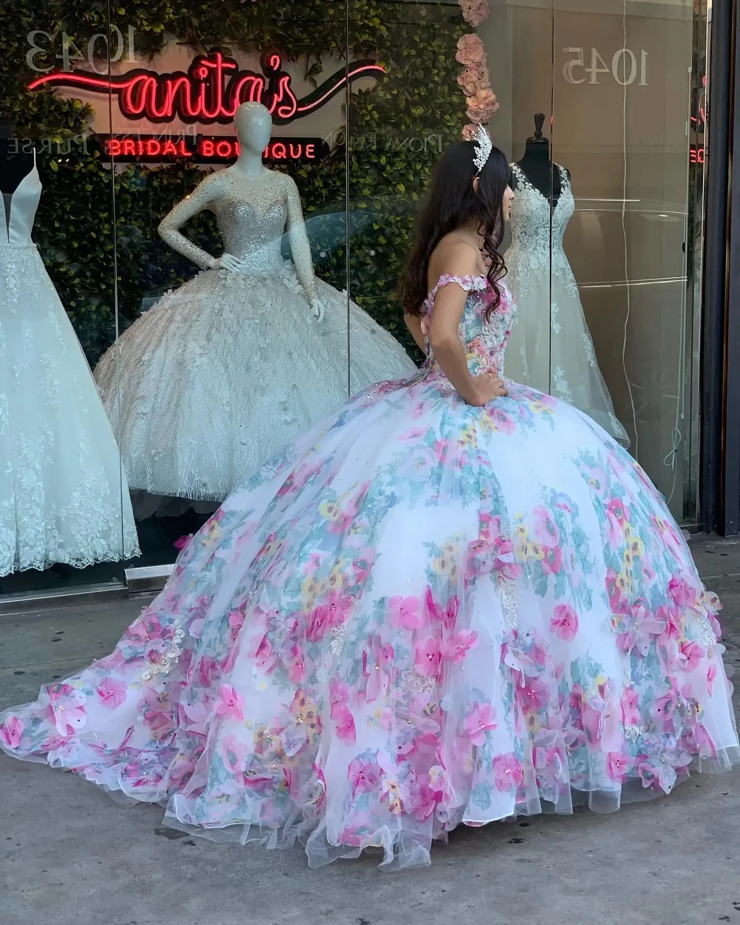 Princess Quinceanera Dresses Ball Gown Off The Shoulder Tulle Floral Sweet 16 Dresses 15 Años Mexican