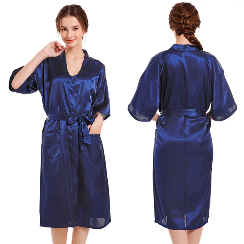 Female pure color light face bathrobe Bathrobe female spring and autumn long color Ding open dress bride bridesmaids robe wholes