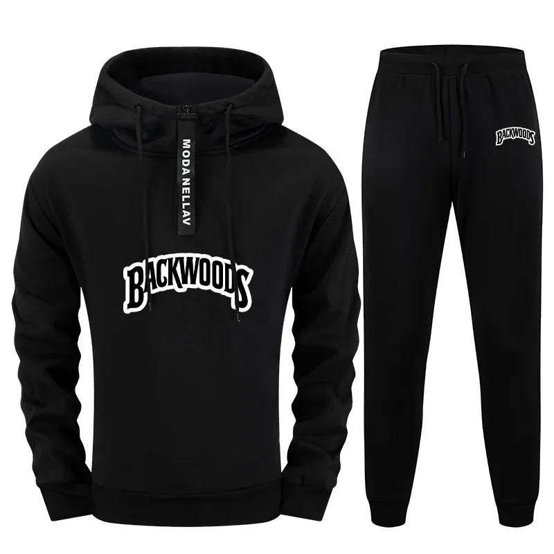

2025 Stylish Men Tracksuit Set 2pcs Half Zip Hoodie with Pants Urban Streetwear Outfit Autumn Winter Casual Fashion Sportswear