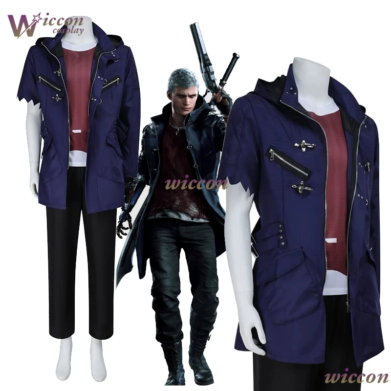 Game DMC 5 Nero Cosplay Costume Coat Pants Wig Devil May Hunter- Cry N Clothes Outfits Halloween Anime Uniforms Hat view 2