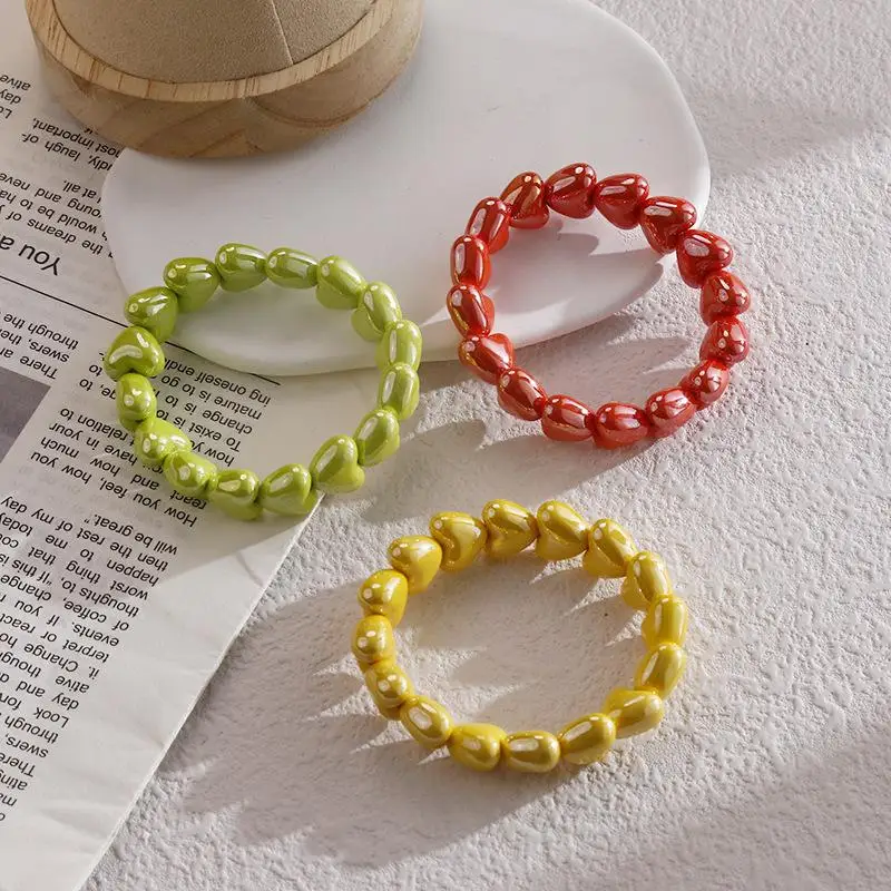 1 Stück Retro Niedliche Modische Bunte Herz-Perlenarmbänder Damen Schmuck Geschenk Armreifen Valentinstagsgeschenk – Detail 4