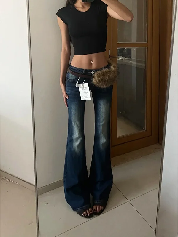 

American Retro High Waist Bell Bot Jeans Women's Spring Straight Leg Slim Fit Hoof Flared Pants Floor Length