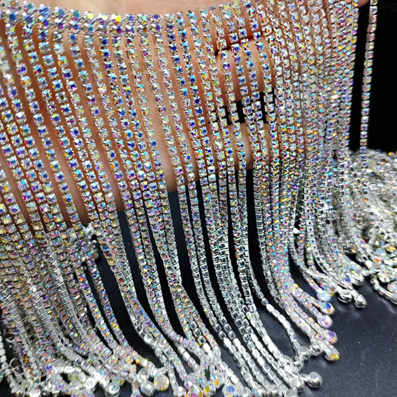 

Bling Crystal Long Tassel Fringe Trim Irregular Rhinestone Chain Beaded Shoes Bag Clothing Wedding Diy Sewing Tassel Decoration