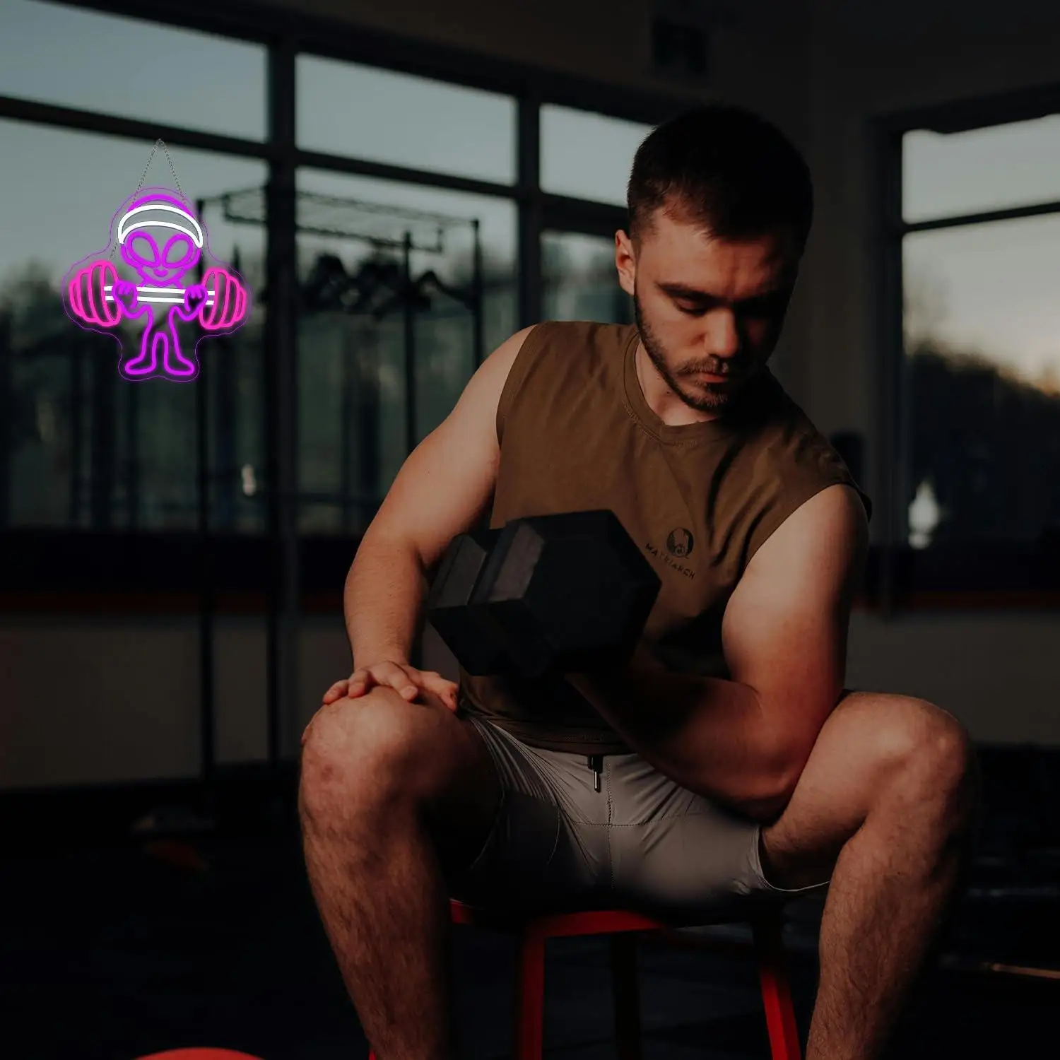 Alien Neon Sign Dumbbell Gym USB Dimmable LED Lights for Shop Bar Man Cave Exercise Room Bedroom Teen Room Game Room Decor - view 2