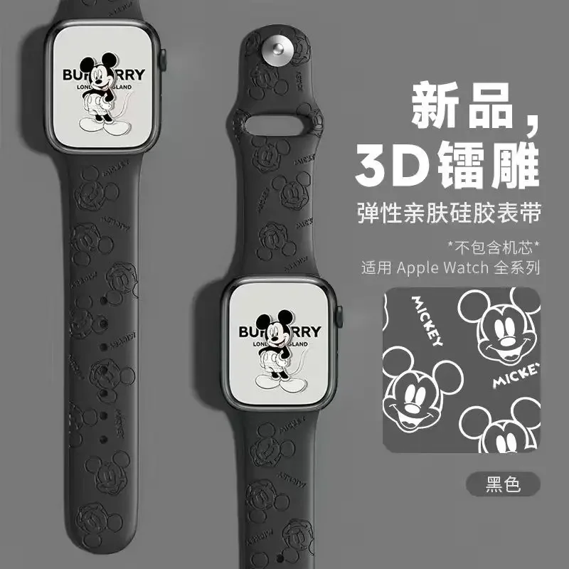 Orologio Disney Mickey Apple WatchS10 con cinturino elastico delicato sulla pelle ApplewatchS9 8/7/6 Regalo di festa per studenti con stampa carina