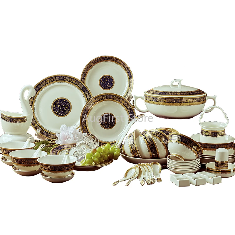 60pcs dishes sets dinnerware Plates Tableware set Jingdezhen high-grade bone Dishes Western-style Phnom Penh ceramic home gift