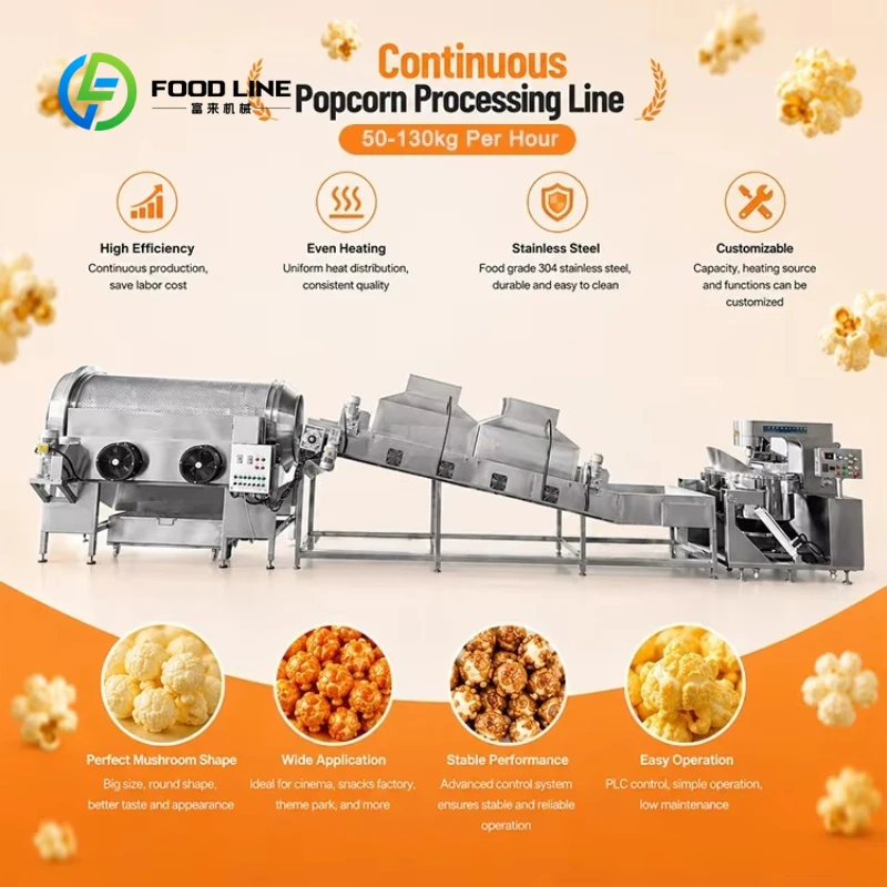 Industrial Mushroom Popcorn Making Machine with PLC Control Automatic Commercial Continuous Working Popcorn Production Line