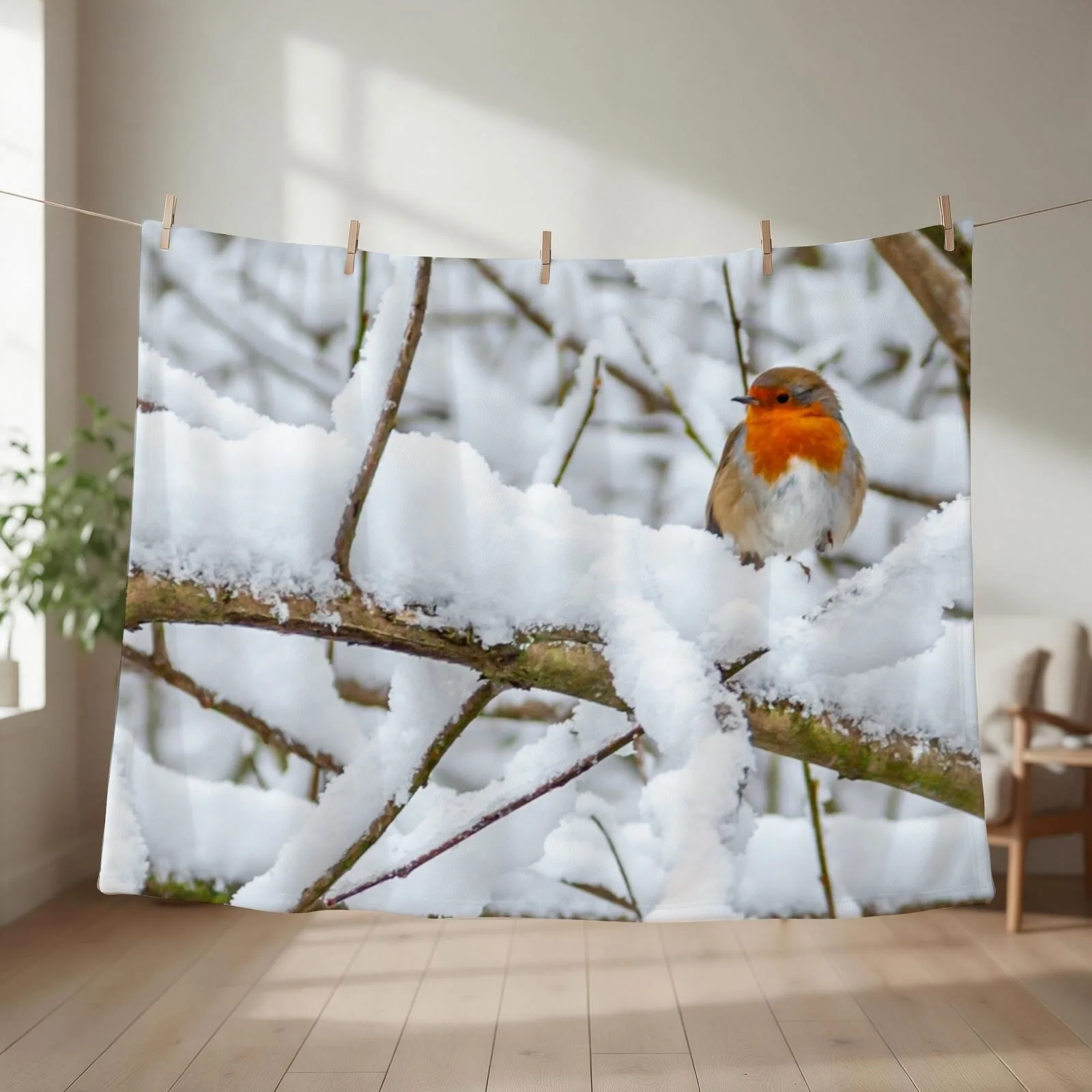 Snow-bound Robin Throw Blanket Cute christmas gifts Beach Loose Blankets