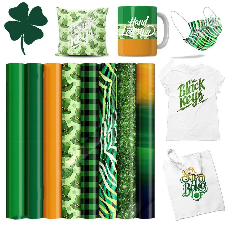 

Green Heat Transfer Vinyl Ireland St Patrick's HTV Heat Transfer Iron on Vinyl Sheets for Printed Fabrics DYGW-3