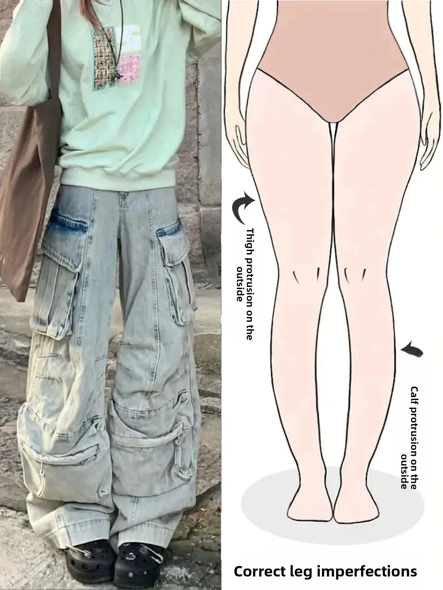 

American Retro Multi-Pocket Design Jeans Women Loose Slim Wide Leg Long Pants Pear Shape Body Street Style High Waist Denim