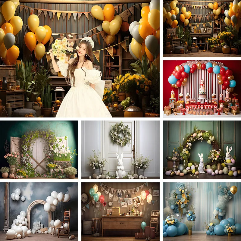 

Spring Easter Girl Maternity Portrait Photo Backdrops Yellowish Balloon Photobooth Props Multi-scene Using Backgrounds Photocall