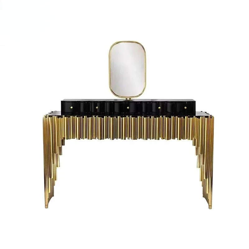 

High-end solid wood, artistic dressing table, villa bedroom designer model, creative stainless steel dressing table