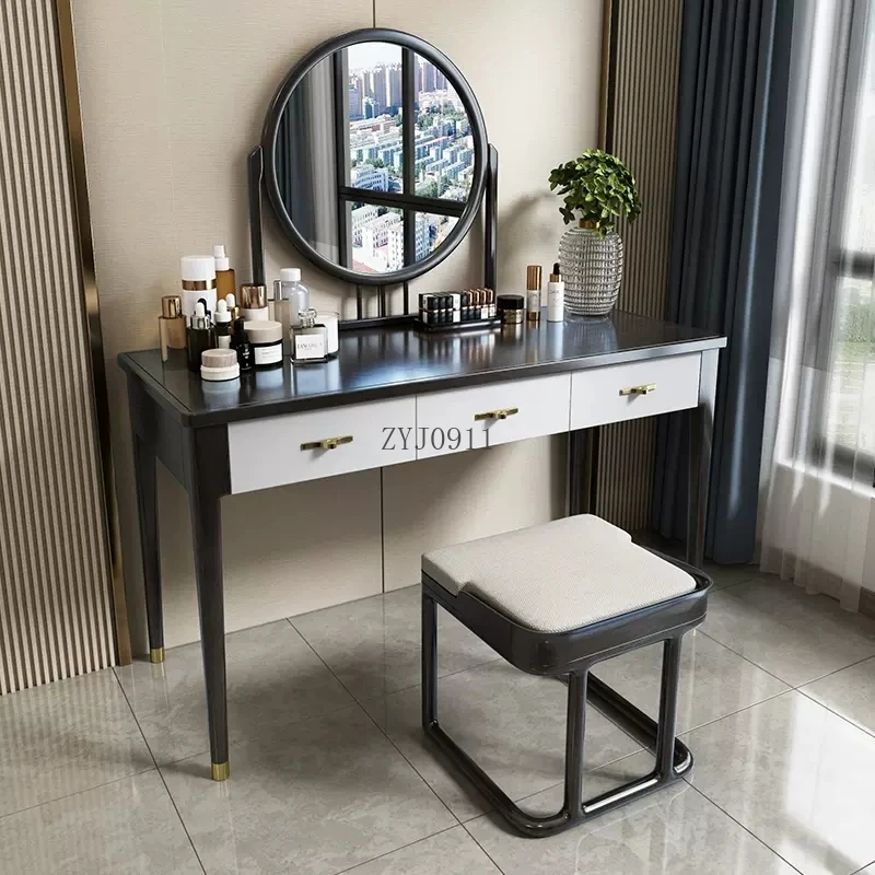 *طاولة زينة صينية جديدة، وطاولة زينة لغرفة النوم، وخزانة تخزين بإطار من الخشب الصلب المتكامل