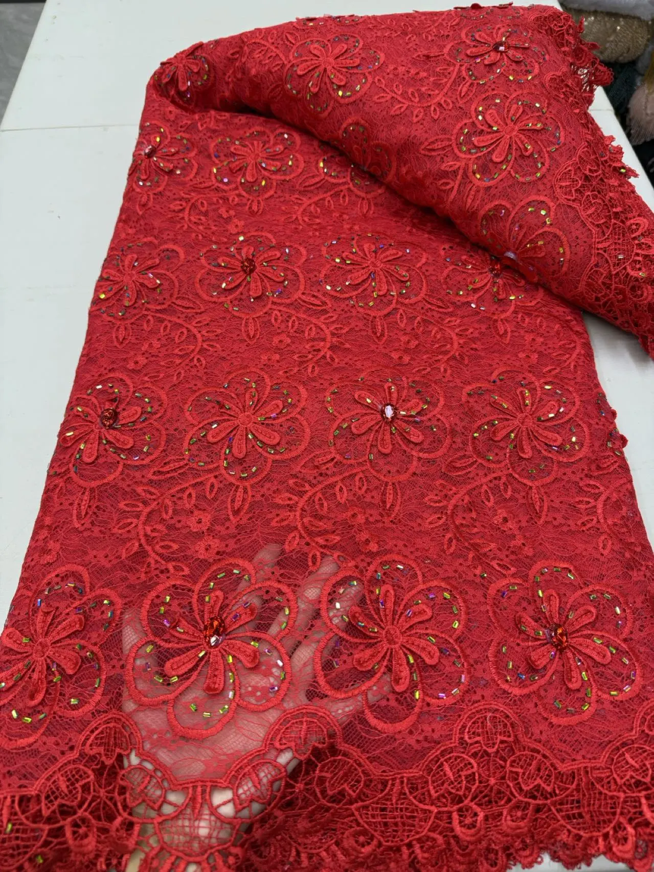 

2026 High Quality African Nigerian Tulle Lace Fabric Embroidery Party Dress Sequins French Guipure Fabric For Sewing DIY 5 Yards