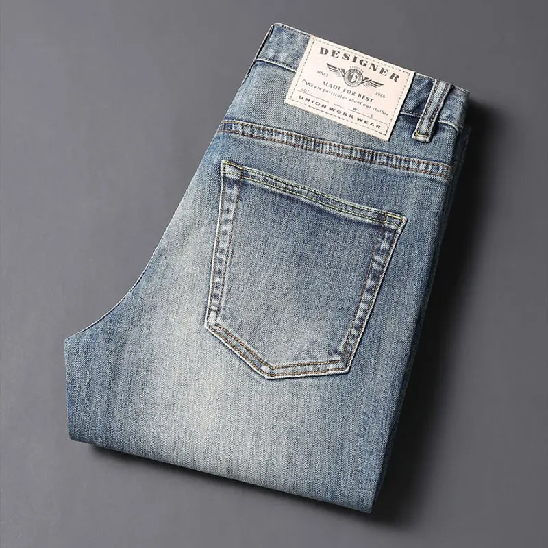 Fashion Designer Men Jeans High Quality Retro Washed Blue Stretch Slim Fit Ripped Jeans Men Vintage Casual Denim Pants Hombre