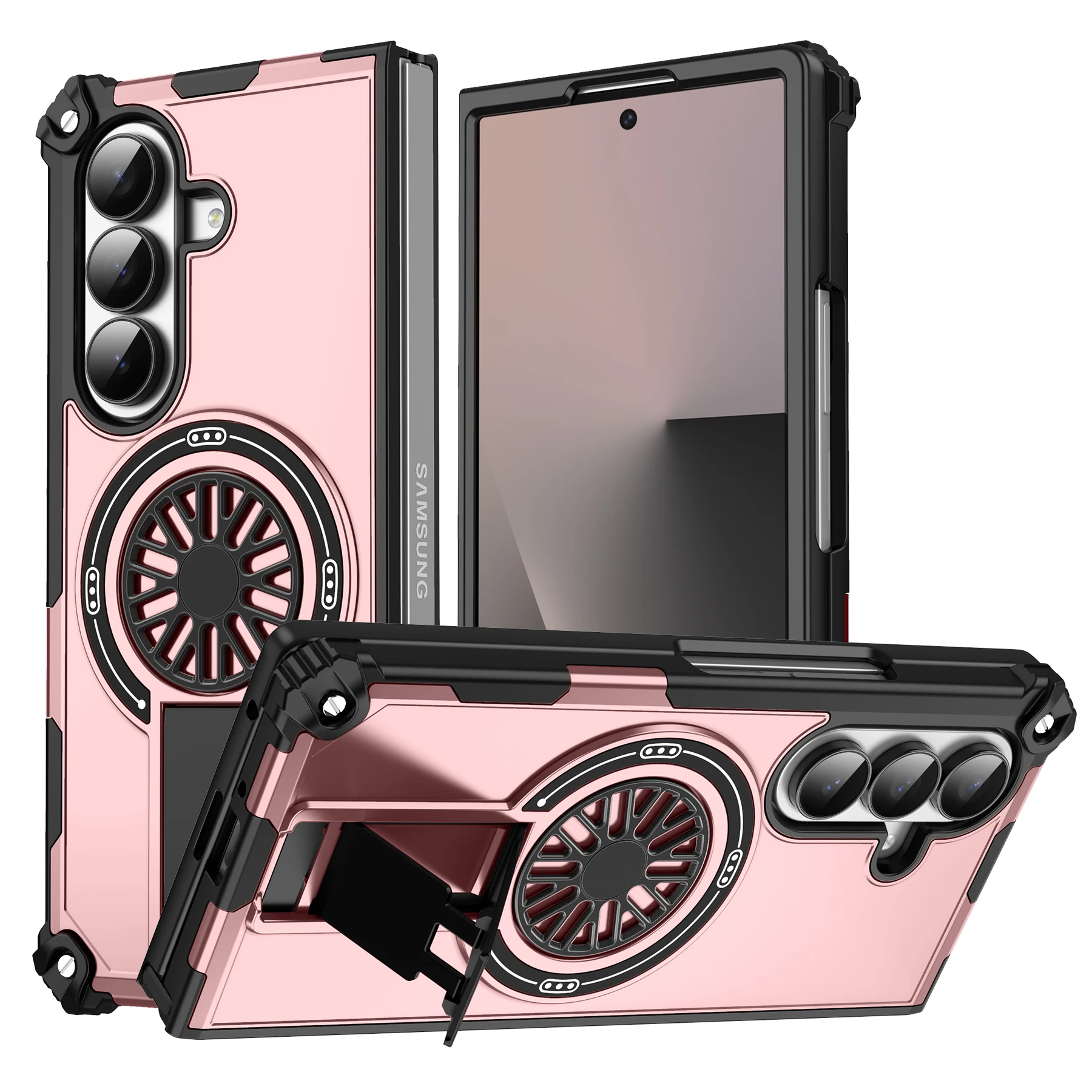 Military Grade Shockproof Phone Case For Samsung Z Fold 7 Rotating Magnetic Invisible bracket Comfortable Grip Slim Fit Cover