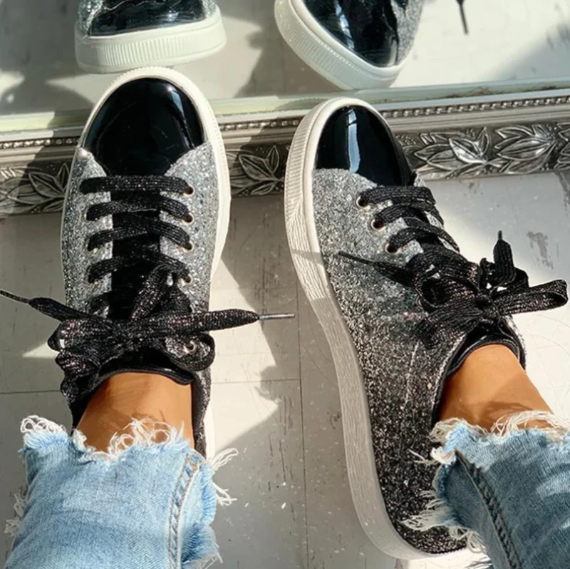 2023 Sneakers Bling Luxury Shoe Glitter Casual Female Breathable Lace Up Outdoor Sport Women Vulcanize Shoes Zapatos De Mujer