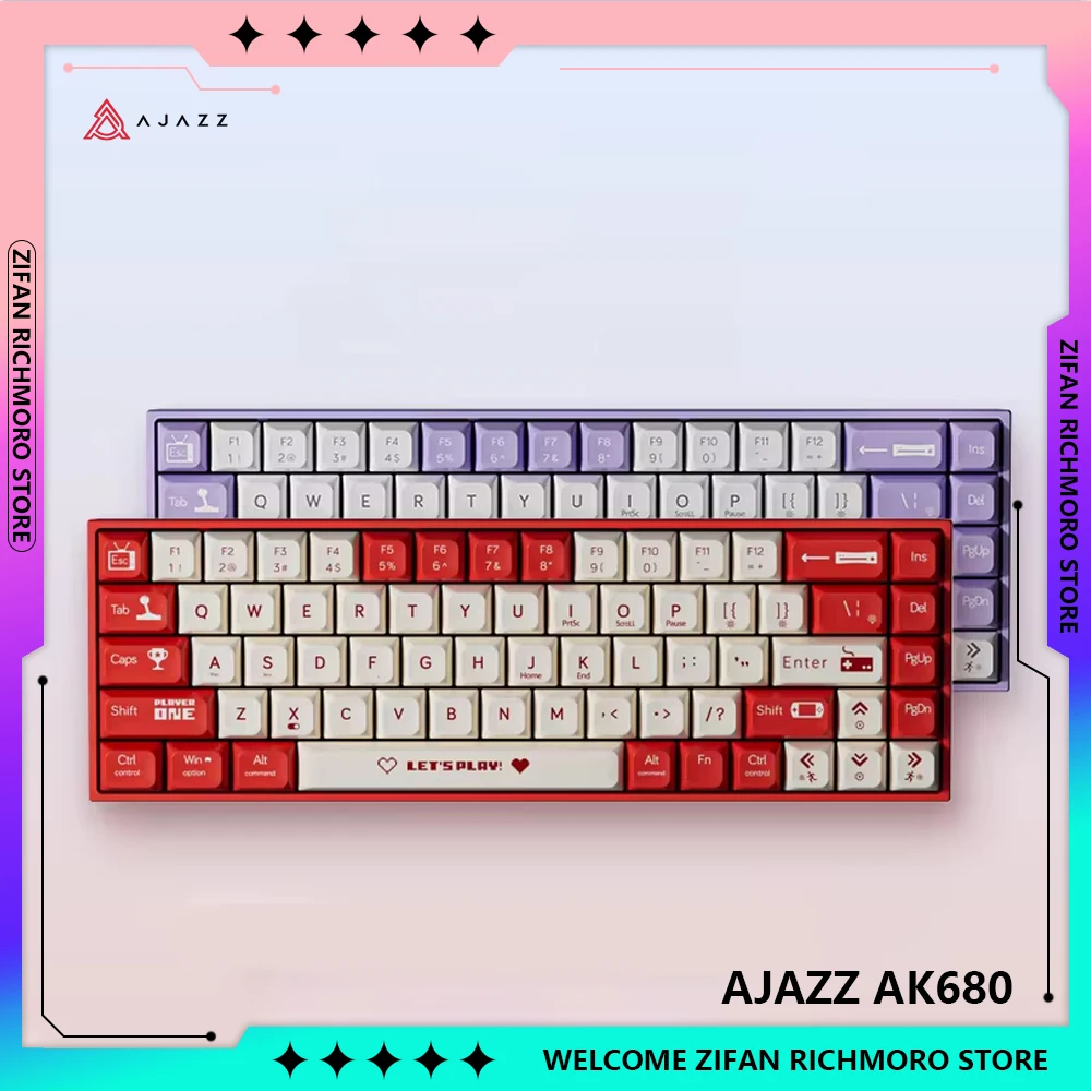 AJazz AK680 Wireless Mechanical Keyboard 68 Keys Hotswap Red/tea Axis 2.4G/BT5.0 Dual-mode Ergonomic Mechanical Gaming Keyboards