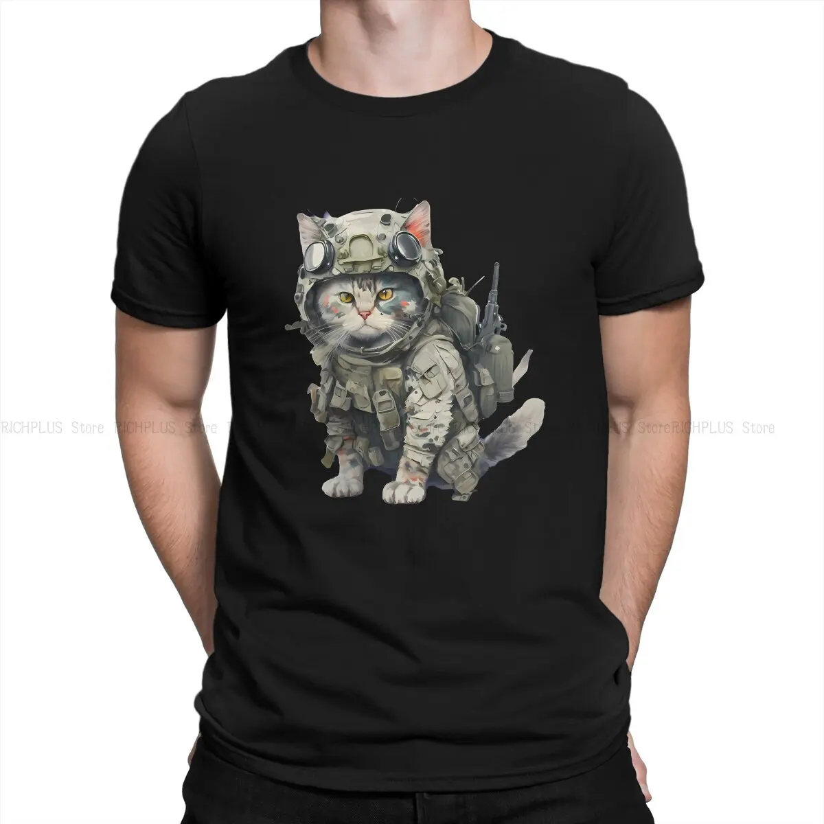 Cat in Military Gear TShirt For Male Cat Ukrainian Soldier Animal Clothing Style Polyester T Shirt Comfortable