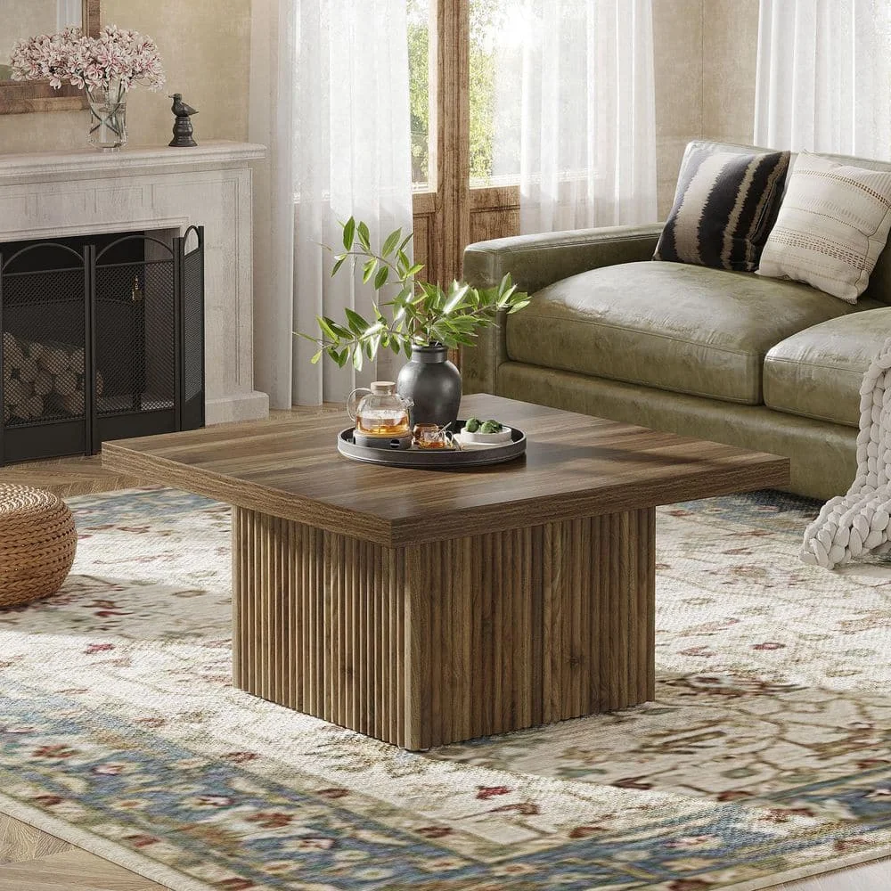 31 في. طاولة قهوة خشبية مربعة بنية اللون