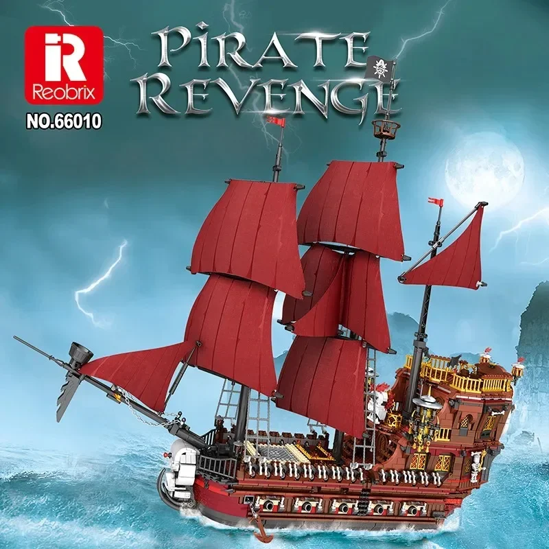 2776Pcs 87CM Red Sail Pirate Revenge Ship Blocks,Layered Detachable MOC Vessel Model,Gift For Adult Collectors Compatible Lego