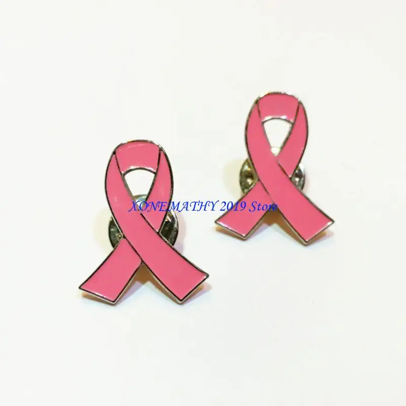 

F42F 10 Pcs Pink Ribbon Enamel Lapel Pin Awareness Metal Alloy Brooch Buttons
