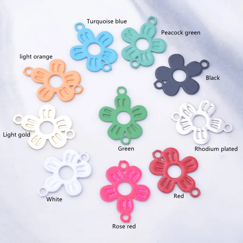 100 Stück/Lot AC10887 10*14mm Messing Kleine Blumen-Verbindungsstücke Bunte Schmuck-Ohrring-Accessoires – Detail 3