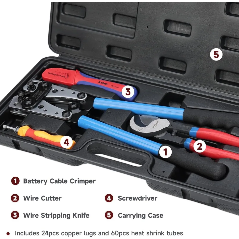 طقم مكشكش كابل البطارية مع متجرد و24 عروة نحاسية و10 أنابيب انكماش حراري لـ AWG 8-1/0 #3