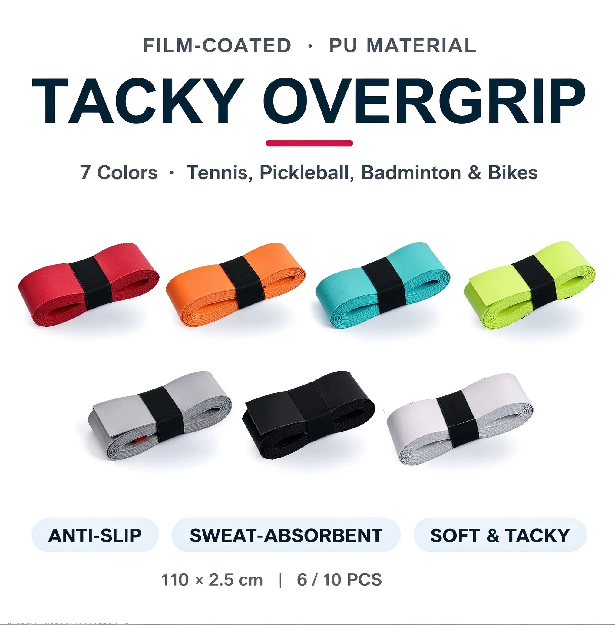 6/10 PCS Badminton Tennis Racket Grip Tape, Anti-Slip Sweat-Absorbent Overgrip, Shock-Absorbing Sports Grip