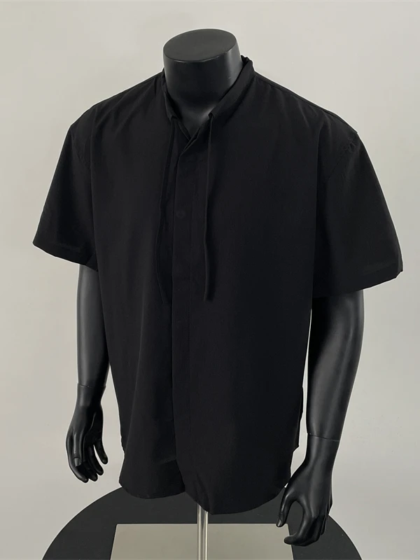 

Новая мужская летняя повседневная рубашка из китайского ледяного шелка с коротким рукавом, свободного кроя, однотонная, в простом уличном стиле