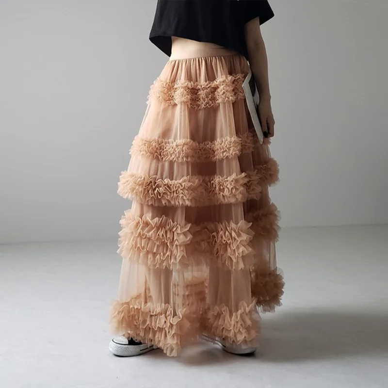 

Mesh Skirt, Half Body Skirt, Women's Three-layer Splicing, White Mesh Skirt, Black A-line Skirt, Long Skirt