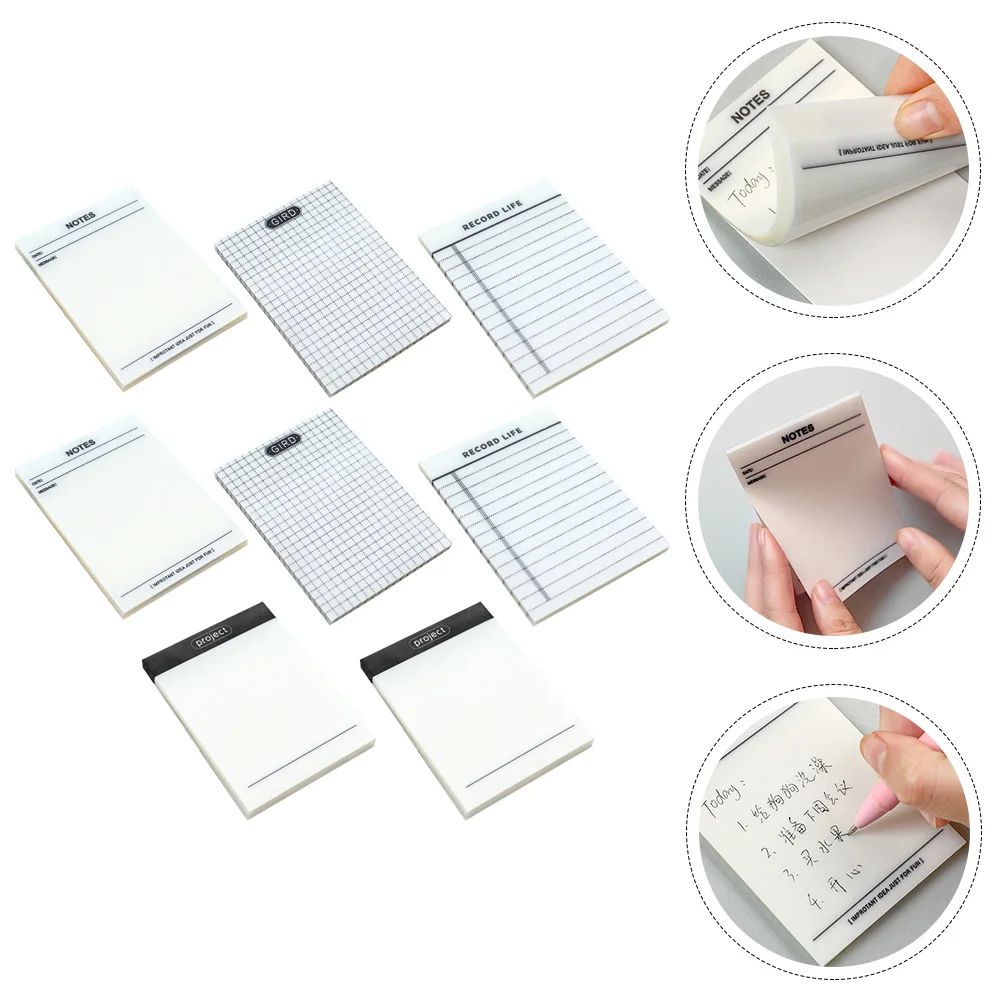 

8 Books PET Transparent Memo Pads Self Adhesive Multi Function Daily Use Note Paper Household Office School Notebook Notepad