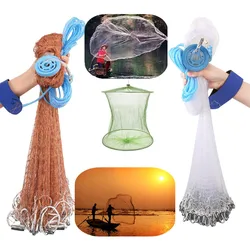 Fishing Cast Nets With Sinker 2.4m/3.6m/4.8m Radius Hand-Throwing Fish Trap Nets Heavy American Network With Shrimp Basket