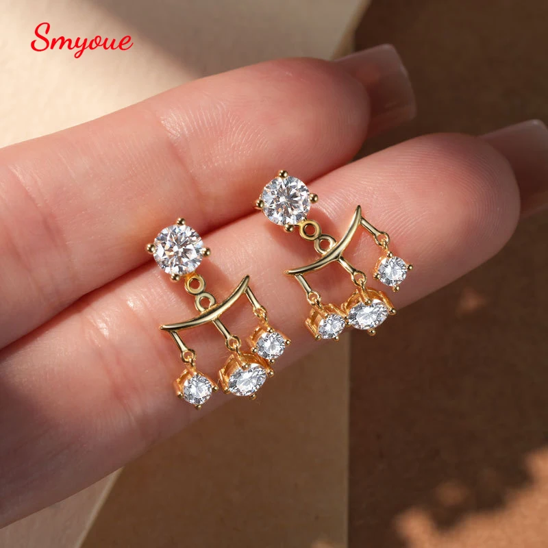 Smyoue 18k Plated 1CTTW Moissanite Drop Earrings for Women Tassel 2.1cm Long Earrings 925 Sterling Silver Fine Jewelry Dual Use