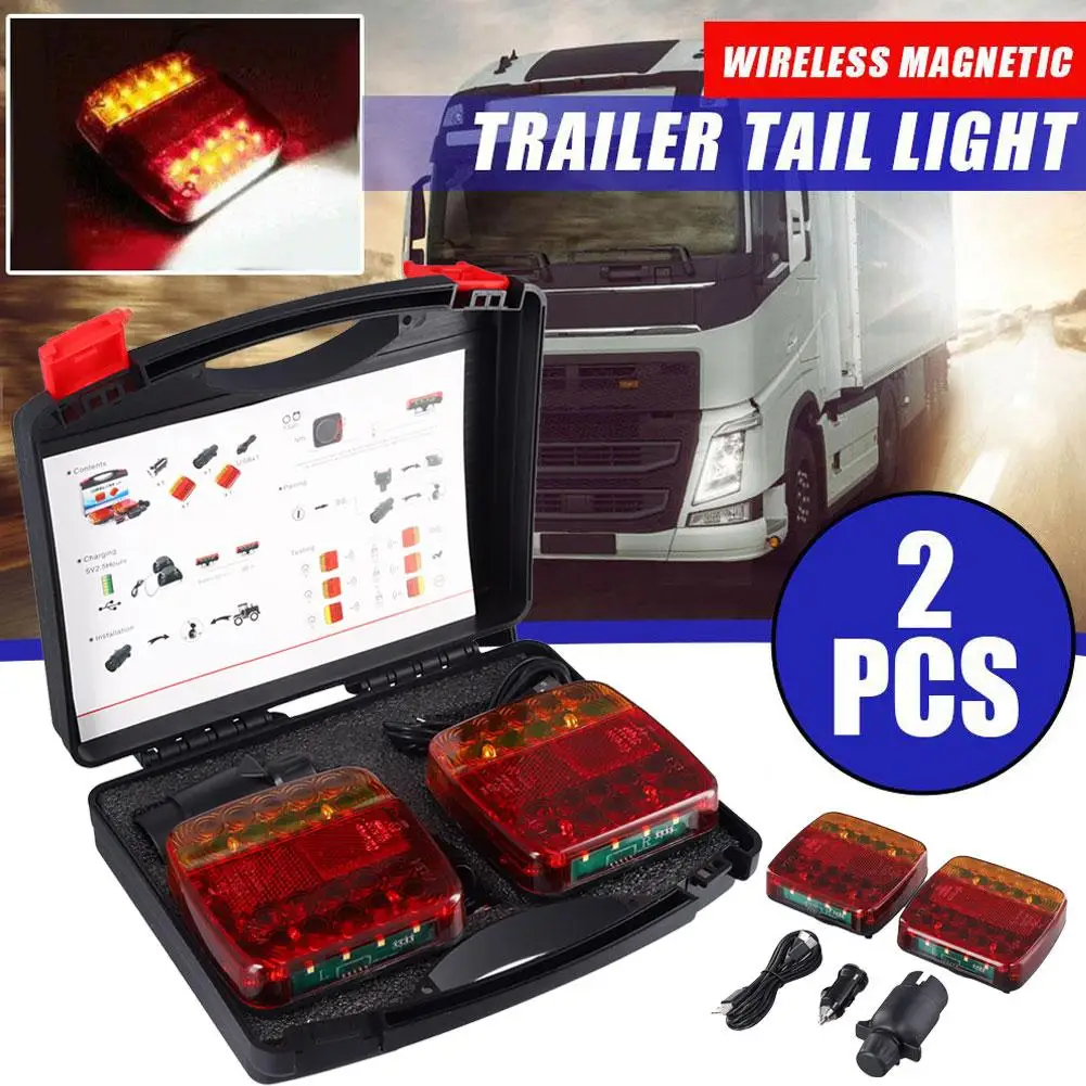 2pcs Wireless Magnetic LED Truck Tail Light Trailer Rear Light Signal Warning Brake Light for Caravans Campers Lorry RV